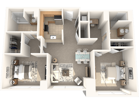 Floor plan for 2 beds, 2 baths, 1162 sqft